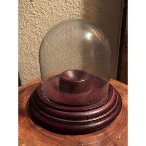 NWT - Plymor 5.75"D Mini Glass Display 4"D Dome 7"H (Cherrywood Stain Base) NEW